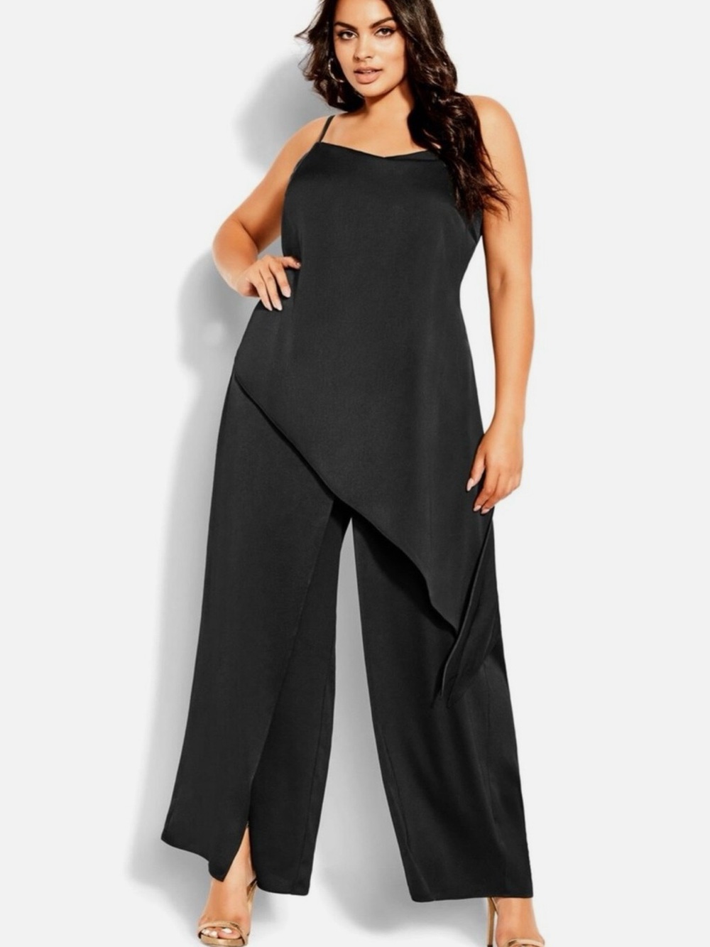 City Chic Black Wide-Leg Layered Jumpsuit - Picture 2 of 9